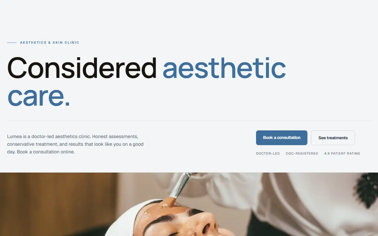 Aesthetics Clinic: pré-visualização da página inicial da demo