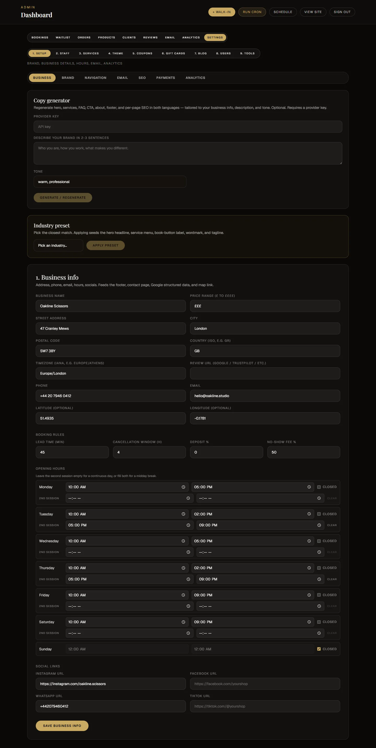 Settings hub
