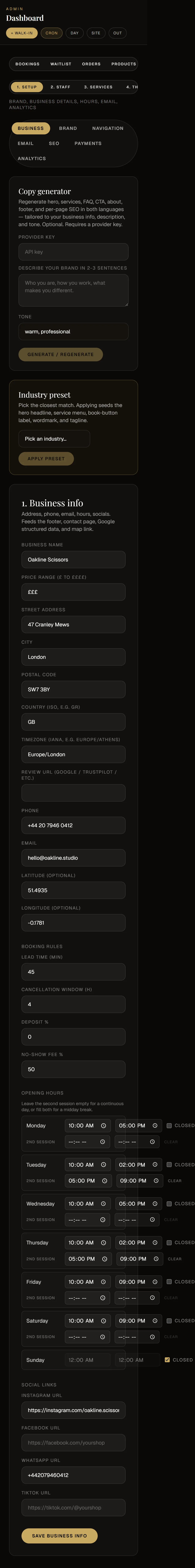 Settings hub